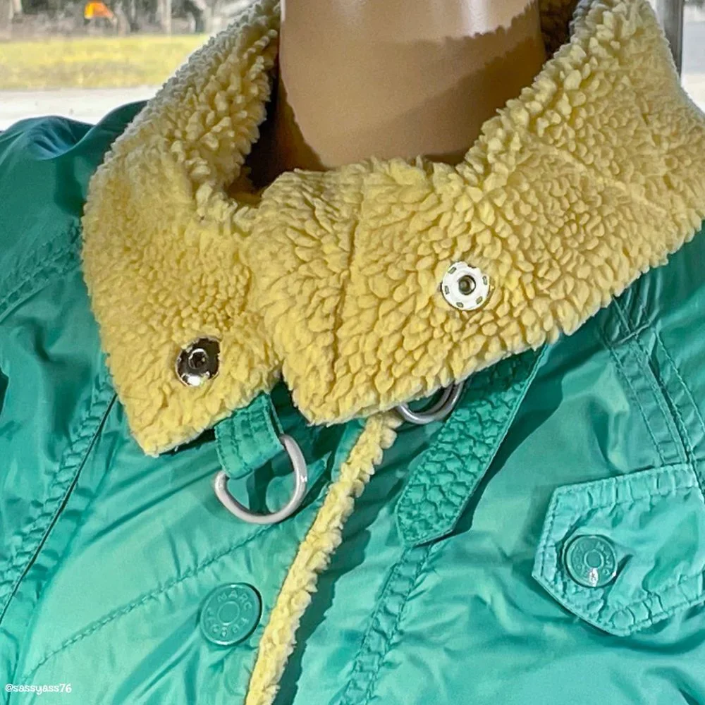 ▪️MARC JACOBS▪️ Turquoise Sherpa Trim Quilted Convertible Collar Jacket